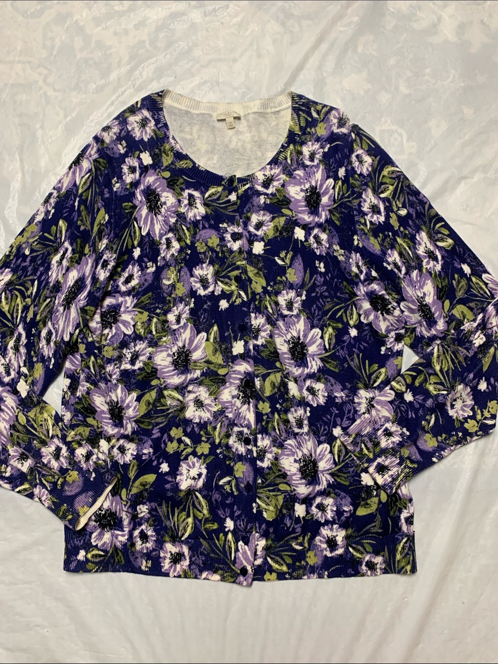 Talbots 100% Cotton Floral Print Cardigan Sweater Size 1X